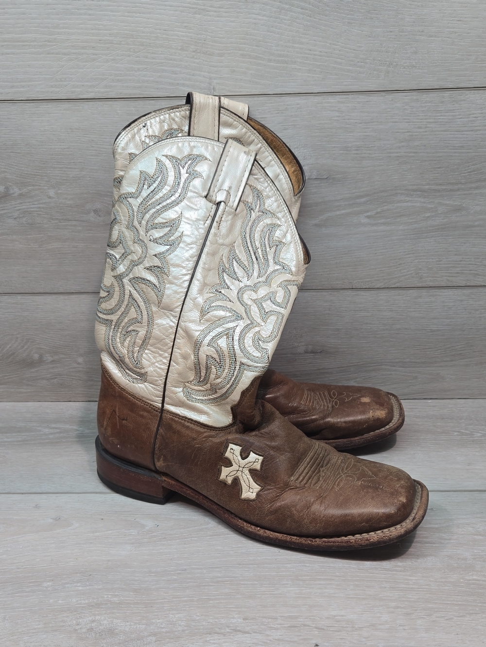 Tony Lama Women Western Boho Square Toe Shoes Boots Sz 10B
